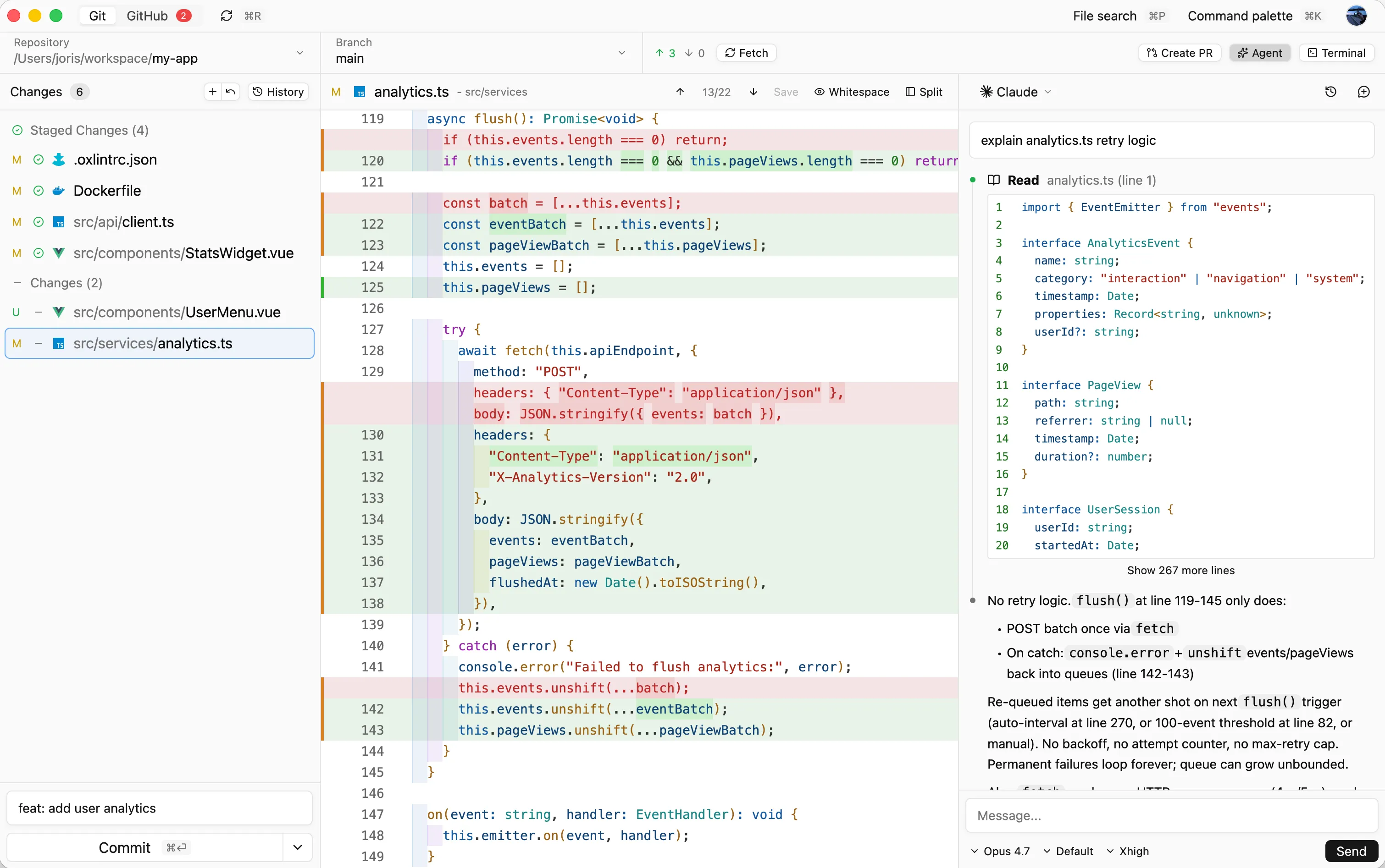 Reviu Git conflict resolution screenshot in light mode