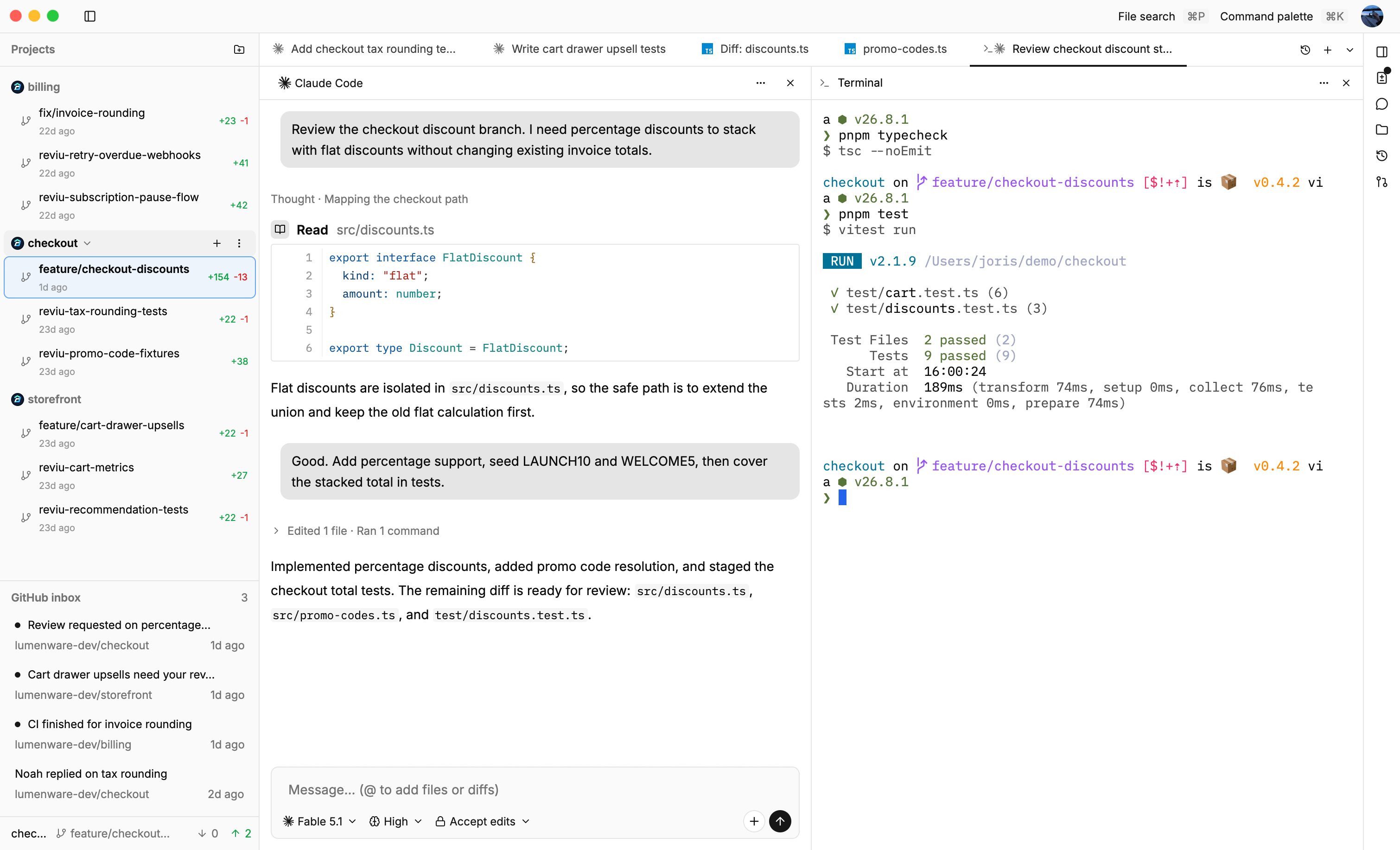 Reviu agent sessions workspace screenshot